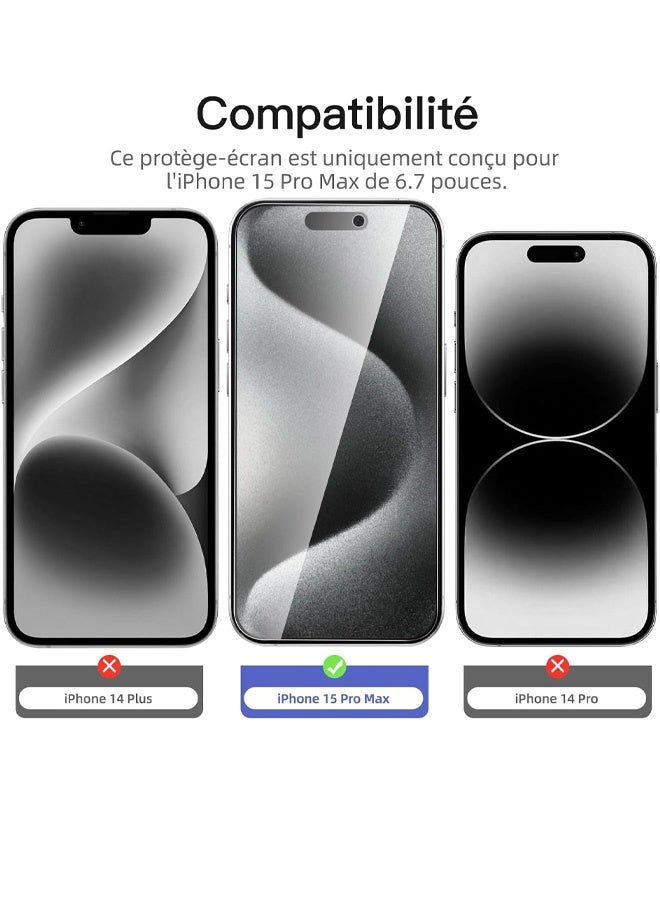 Protection D'écran Complète Pour IPhone 15 Pro Max 6,7 Pouces, Bord Noir, Film En Verre Trempé Avec Outil D'installation Facile, Compatible Avec Les Coques De Téléphone, Lot De 2 - Image 2