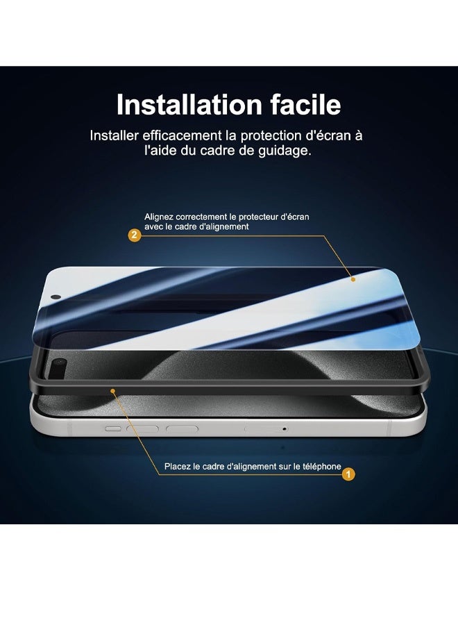 Protection D'écran Complète Pour IPhone 15 Pro Max 6,7 Pouces, Bord Noir, Film En Verre Trempé Avec Outil D'installation Facile, Compatible Avec Les Coques De Téléphone, Lot De 2 - Image 4