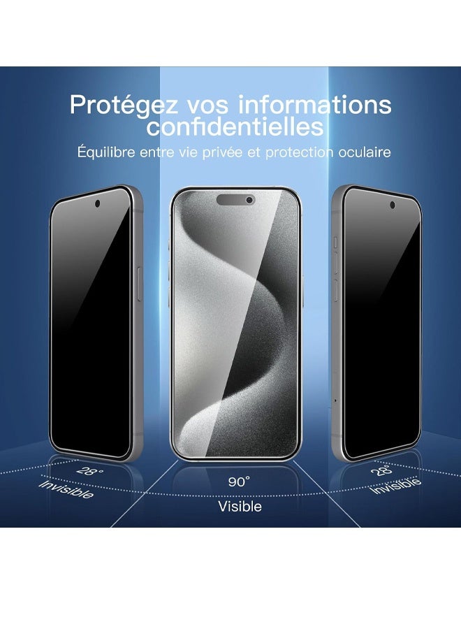 Protection D'écran Complète Pour IPhone 15 Pro Max 6,7 Pouces, Bord Noir, Film En Verre Trempé Avec Outil D'installation Facile, Compatible Avec Les Coques De Téléphone, Lot De 2 - Image 3