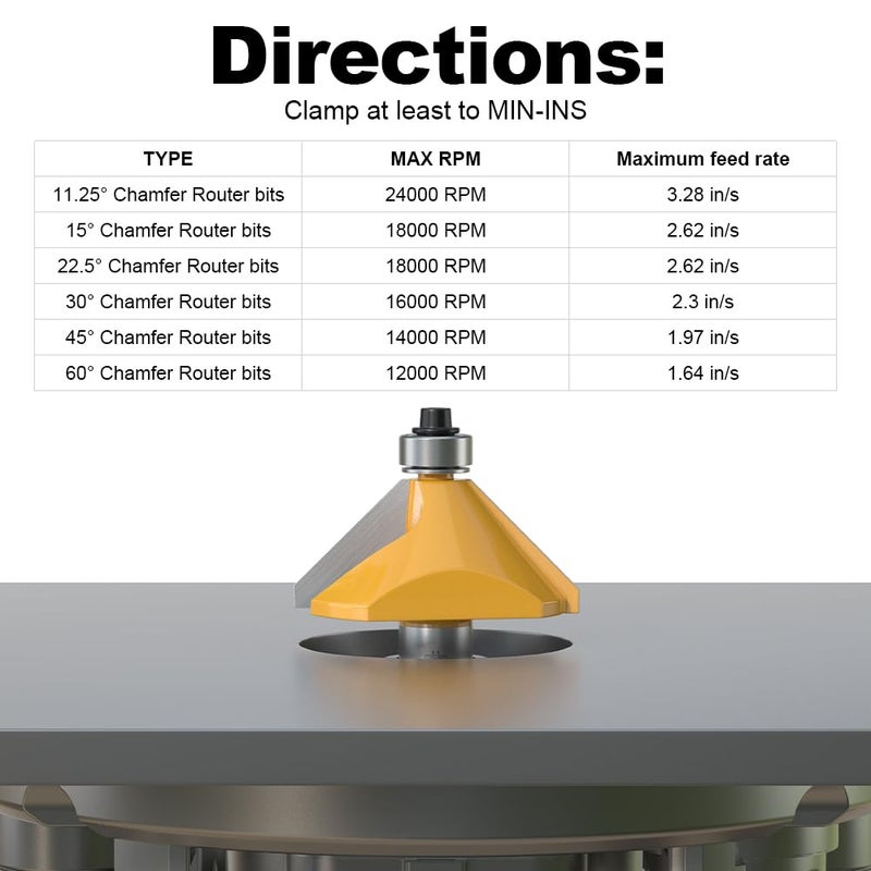 FivePears 6 PCS Chamfer Router Bit Set 1/2 Inch Shank, Edge Forming Bevel Carbide Tipped Router Bit with Bearing, Miter Angle Milling Cutters Tool, Including 11.25, 15, 22.5, 30, 45, 60 Degree - Image 5