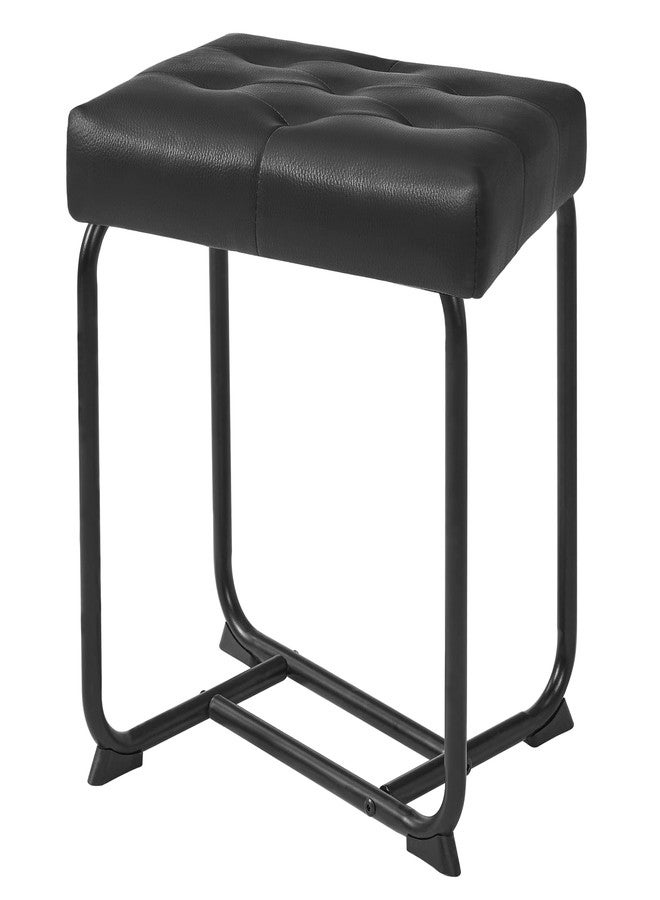 BEWISHOME Vanity Stool, Makeup Vanity Chair for Living Room Bedroom, Bathroom, Entryway, Ottoman Foot Rest Chair with Thickened Cushion, Square Faux Leather Stool (Black) KFD01B - Image 1