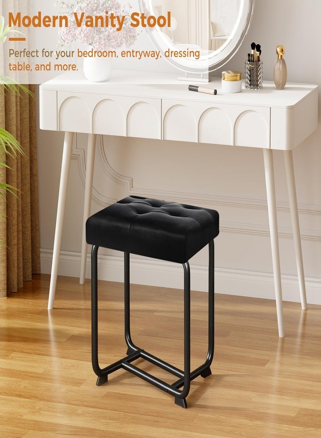 BEWISHOME Vanity Stool, Makeup Vanity Chair for Living Room Bedroom, Bathroom, Entryway, Ottoman Foot Rest Chair with Thickened Cushion, Square Faux Leather Stool (Black) KFD01B - Image 4