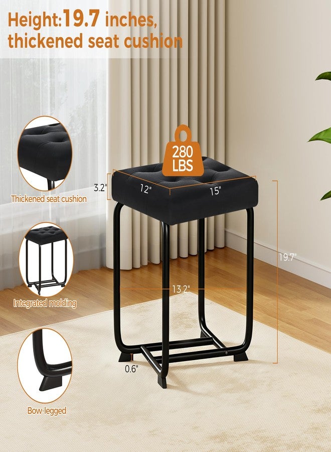 BEWISHOME Vanity Stool, Makeup Vanity Chair for Living Room Bedroom, Bathroom, Entryway, Ottoman Foot Rest Chair with Thickened Cushion, Square Faux Leather Stool (Black) KFD01B - Image 2