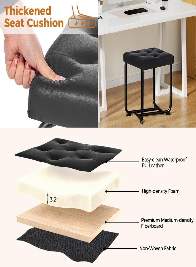 BEWISHOME Vanity Stool, Makeup Vanity Chair for Living Room Bedroom, Bathroom, Entryway, Ottoman Foot Rest Chair with Thickened Cushion, Square Faux Leather Stool (Black) KFD01B - Image 3