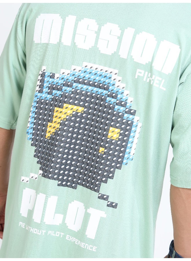 QUCO Green Oversized Printed T-Shirt for Men - Image 3