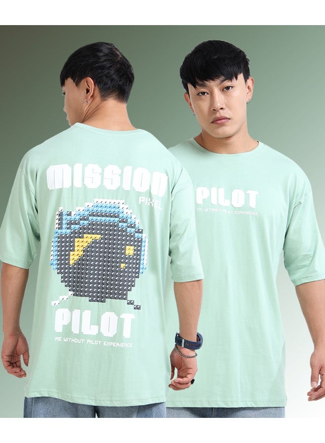 QUCO Green Oversized Printed T-Shirt for Men - Image 1