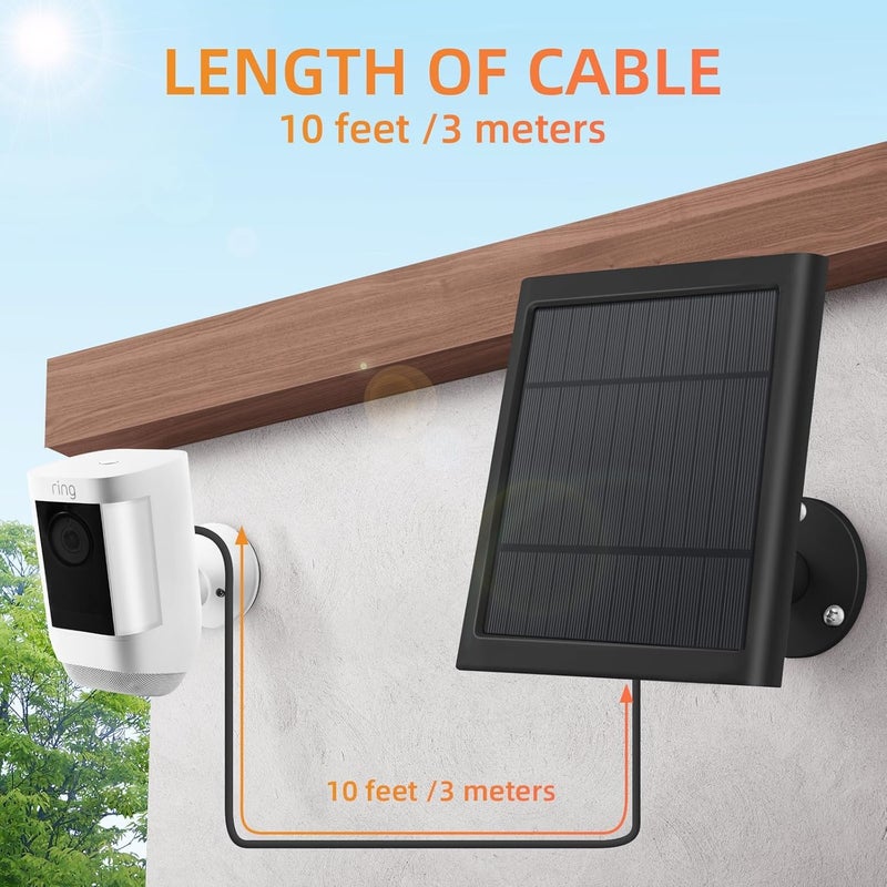 Paodekua 2 Pack 4W Solar Charger for Ring Spotlight & Stick Up Outdoor Cam, Black, High Efficiency, 10FT/3M Long Cable with USB-C to Ring Barrel Plug - Image 4