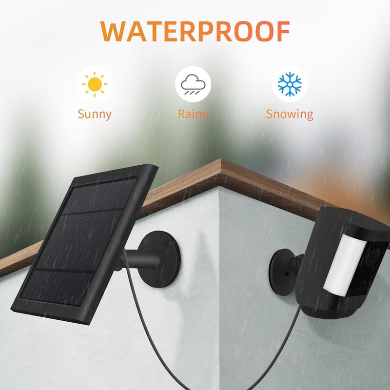 Paodekua 2 Pack 4W Solar Charger for Ring Spotlight & Stick Up Outdoor Cam, Black, High Efficiency, 10FT/3M Long Cable with USB-C to Ring Barrel Plug - Image 5
