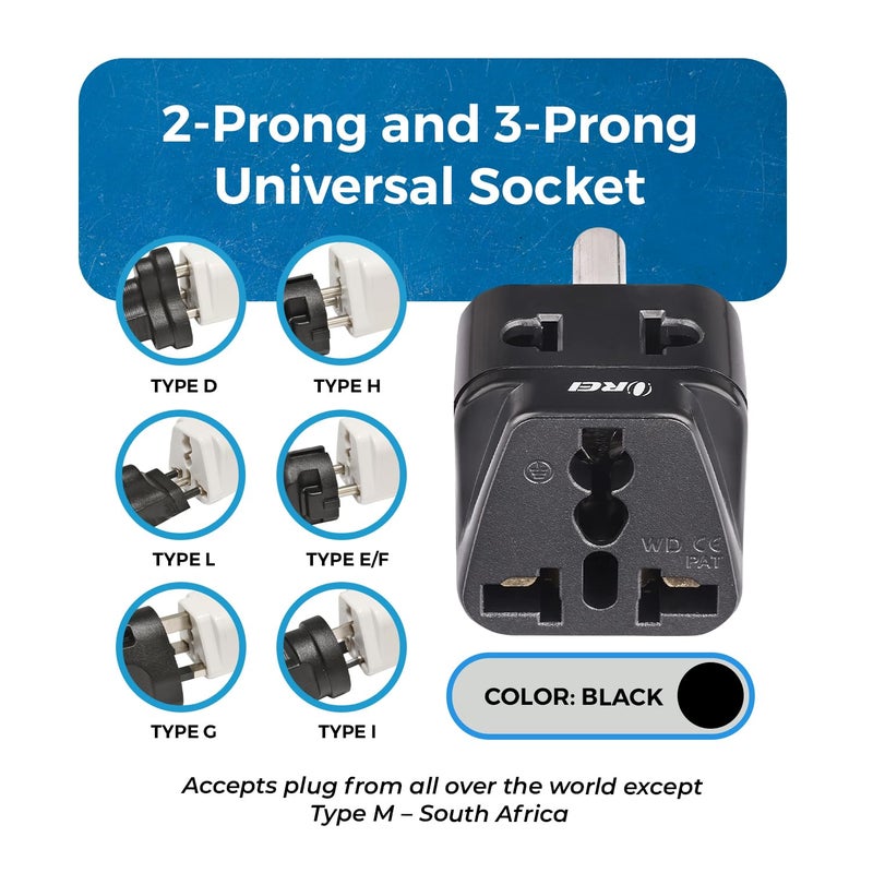 OREI OREI US to India Converter Plug Universal Adapter Plug India USA UK to India Adapter Plug Type D Adapter 2 in 1 Canada to India Converter Plug CE RoHS Black 1 Pack  - Image 3