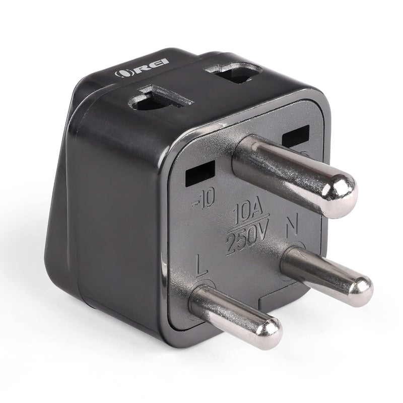 OREI OREI US to India Converter Plug Universal Adapter Plug India USA UK to India Adapter Plug Type D Adapter 2 in 1 Canada to India Converter Plug CE RoHS Black 1 Pack  - Image 1