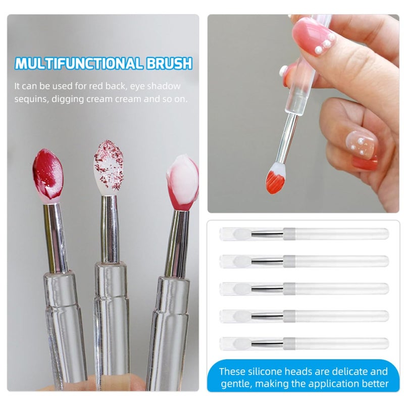 5pcs Handle Silicone Lip Brush Set with Lids, Flexible Makeup Tool for Lipstick, Eyeshadow Application and Lip Mask, Portable Cosmetic Accessory for Professional Use - Image 3