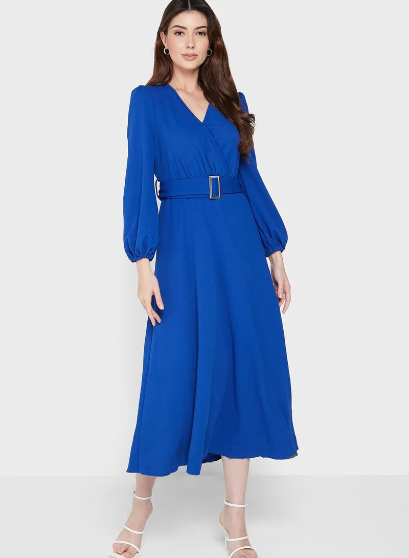 ELLA Puff Sleeve Belted Dress