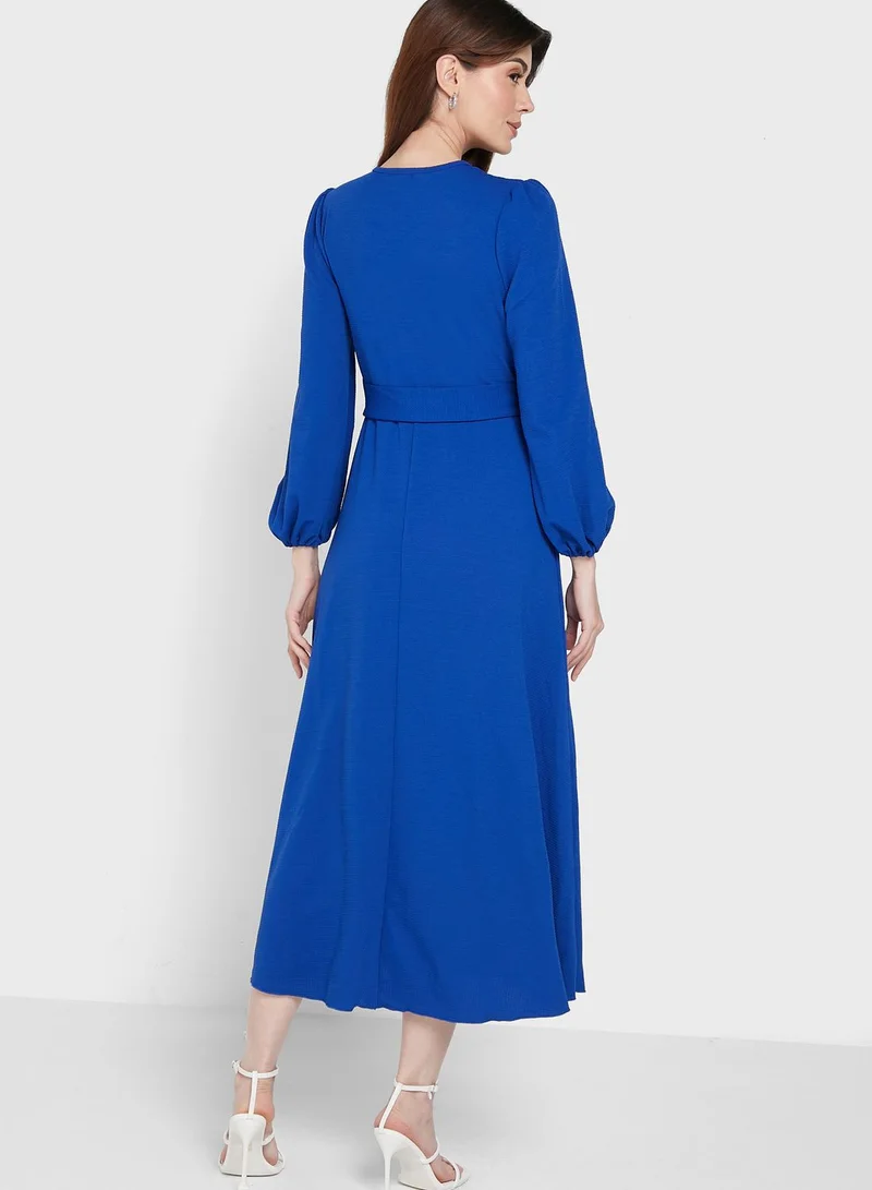 ELLA Puff Sleeve Belted Dress