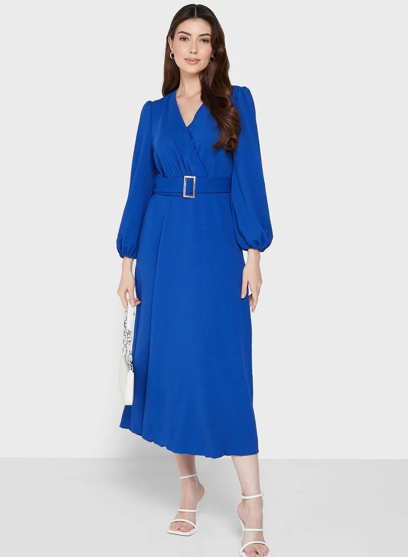 ELLA Puff Sleeve Belted Dress