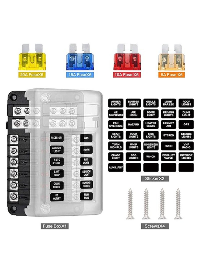 general 12 Way 12V Blade Fuse Block,12 Circuit ATC/ATO Fuse Box Holder with LED Indicator Waterpoof Cover for 12V/24V Automotive Truck Boat Marine RV Van Vehicle - Image 3