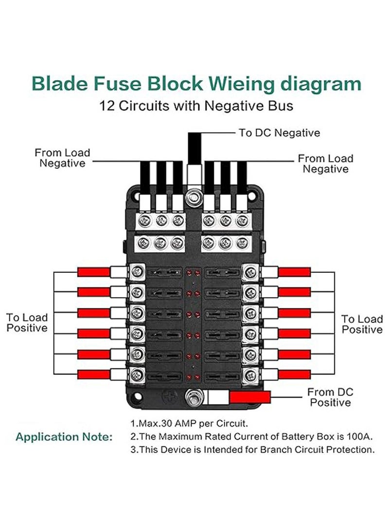 general 12 Way 12V Blade Fuse Block,12 Circuit ATC/ATO Fuse Box Holder with LED Indicator Waterpoof Cover for 12V/24V Automotive Truck Boat Marine RV Van Vehicle - Image 5