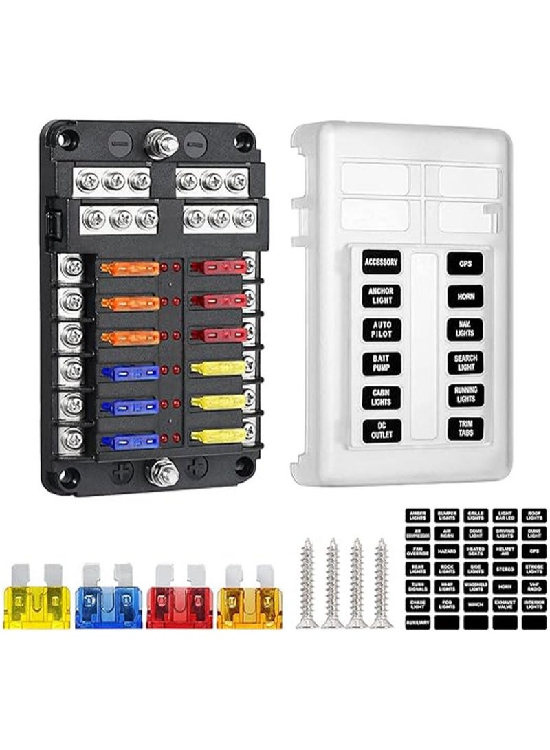 general 12 Way 12V Blade Fuse Block,12 Circuit ATC/ATO Fuse Box Holder with LED Indicator Waterpoof Cover for 12V/24V Automotive Truck Boat Marine RV Van Vehicle - Image 1
