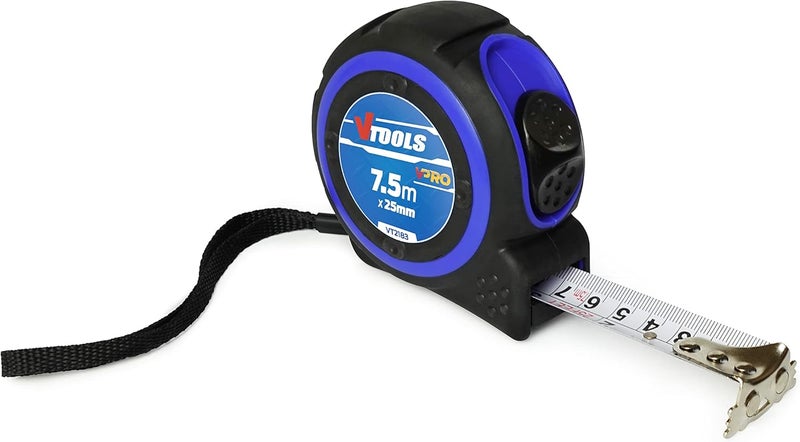 في تولز شريط قياس 7.5 متر، سمك الشفرة 1 مم، شريط قياس ذاتي القفل، سهل القراءة، خطاف بطرف مغناطيسي وحافظة ماصة للصدمات، Vt2183 - Image 5