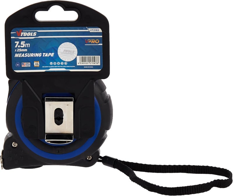 في تولز شريط قياس 7.5 متر، سمك الشفرة 1 مم، شريط قياس ذاتي القفل، سهل القراءة، خطاف بطرف مغناطيسي وحافظة ماصة للصدمات، Vt2183 - Image 3