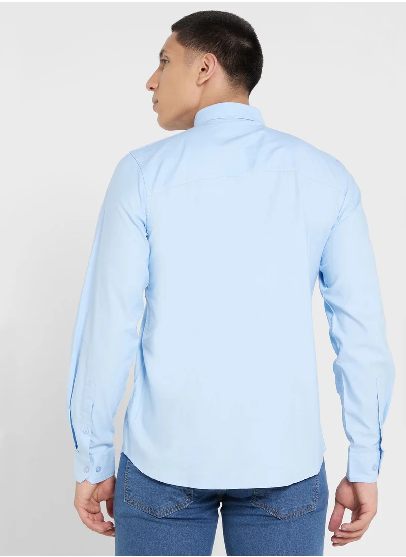 سفنتي فايف Cotton-Elastane Casual Single Pocket Shirt