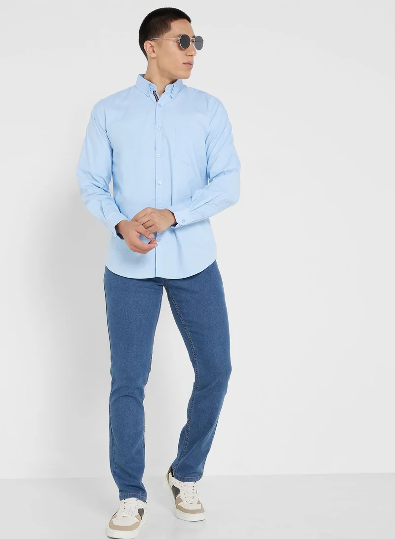 Seventy Five Cotton-Elastane Casual Single Pocket Shirt