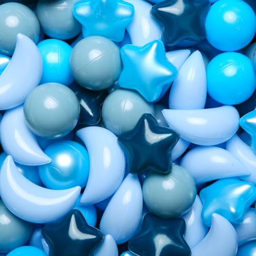 GOGOSO Ball Pit Balls Stars Moon Shapes Plastic Pitballs for Toddler Play Tent Baby Photo Props Kids Pool Water Toys Kiddie Pool Party DecorGradient Blue 100pcs - Image 1