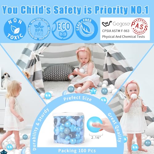 GOGOSO Ball Pit Balls Stars Moon Shapes Plastic Pitballs for Toddler Play Tent Baby Photo Props Kids Pool Water Toys Kiddie Pool Party DecorGradient Blue 100pcs - Image 5