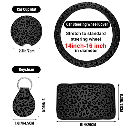 JINGSEN 10 Pieces Leopard Print Car Steering Wheel Cover Center Console Armrest Pad Headrest Seat Belt Cover Handbrake Cover Keychain Coaster Full Set Car SUV(Leopard Print - Image 4
