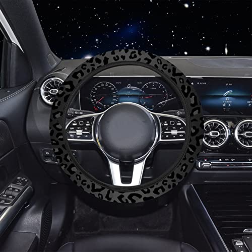 JINGSEN 10 Pieces Leopard Print Car Steering Wheel Cover Center Console Armrest Pad Headrest Seat Belt Cover Handbrake Cover Keychain Coaster Full Set Car SUV(Leopard Print - Image 3