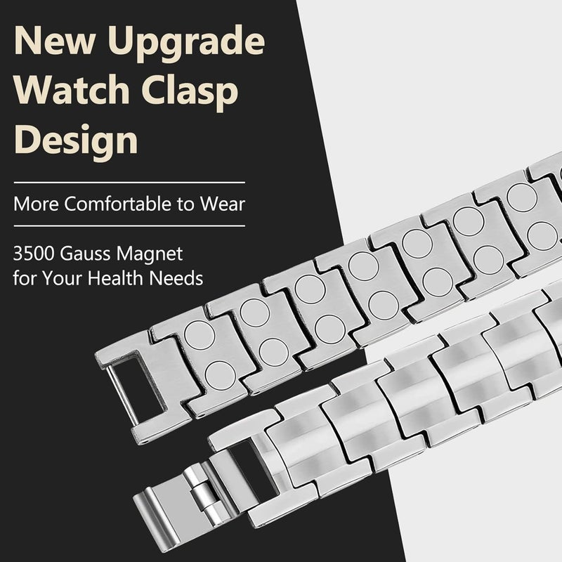 Feraco Magnetic Bracelet for Men Titanium Steel Magnetic Bracelet for Men with Double Row Magnets Adjustable (Silver) - Image 3