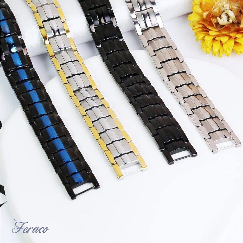Feraco Magnetic Bracelet for Men Titanium Steel Magnetic Bracelet for Men with Double Row Magnets Adjustable (Silver) - Image 5