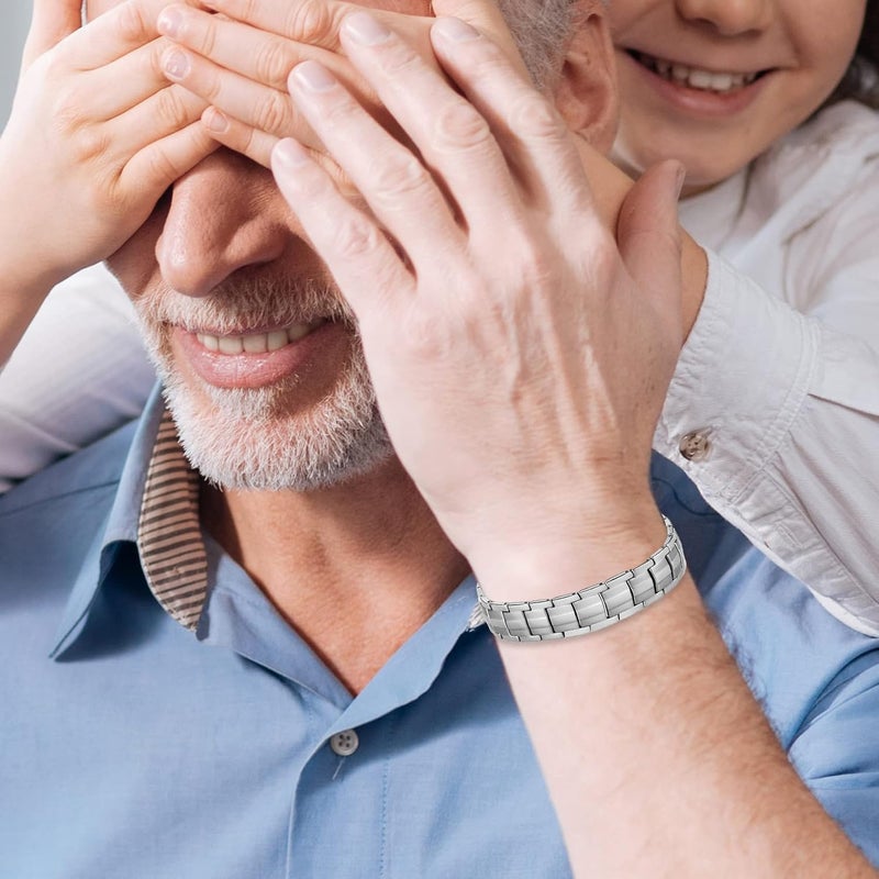 Feraco Magnetic Bracelet for Men Titanium Steel Magnetic Bracelet for Men with Double Row Magnets Adjustable (Silver) - Image 4