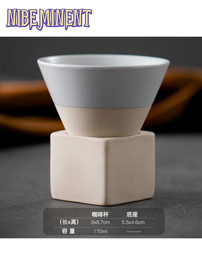 NIBEMINENT Coffee Cup Vintage Ceramic Coffee Mug with Base,Funnel Ceramic Japanese Coffee Tea Mugs,Handmade Art Triangle Tapered Porcelain Cups,Cappuccino Mug for Hot and Cold Drinks  - Image 1
