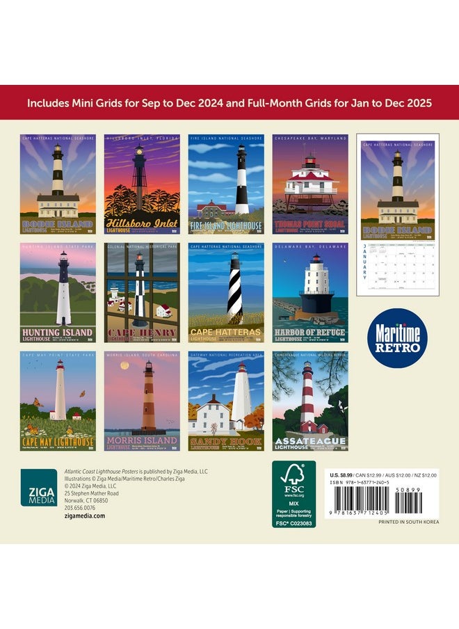 Ziga Media Atlantic Coast Lighthouse Posters Mini Wall Calendar 2025, 7" X 7"  - Image 4
