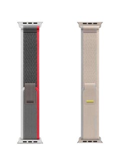 YOMNA (Pack of 2)YOMNA Trail Loop Compatible with Apple Watch Band 49/45/44/42mm, Nylon Weave Sport Loop Men Women Adjustable Pull Tab Strap for Apple Watch Ultra iWatch All Series-(Beige/Red)  - Image 4