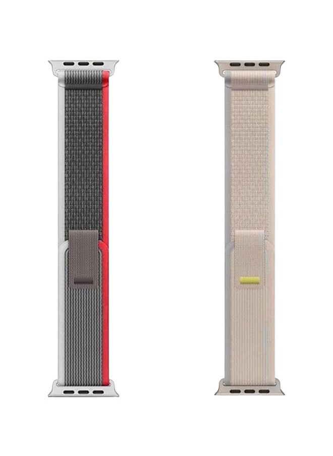 YOMNA - (Pack of 2)YOMNA Trail Loop Compatible with Apple Watch Band 49/45/44/42mm, Nylon Weave Sport Loop Men Women Adjustable Pull Tab Strap for Apple Watch Ultra iWatch All Series-(Beige/Red) - Image 1