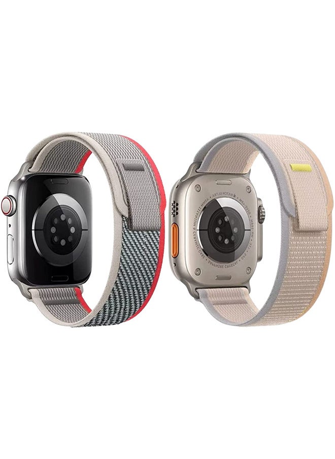 YOMNA - (Pack of 2)YOMNA Trail Loop Compatible with Apple Watch Band 49/45/44/42mm, Nylon Weave Sport Loop Men Women Adjustable Pull Tab Strap for Apple Watch Ultra iWatch All Series-(Beige/Red) - Image 1