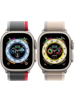 YOMNA (Pack of 2)YOMNA Trail Loop Compatible with Apple Watch Band 49/45/44/42mm, Nylon Weave Sport Loop Men Women Adjustable Pull Tab Strap for Apple Watch Ultra iWatch All Series-(Beige/Red)  - Image 3