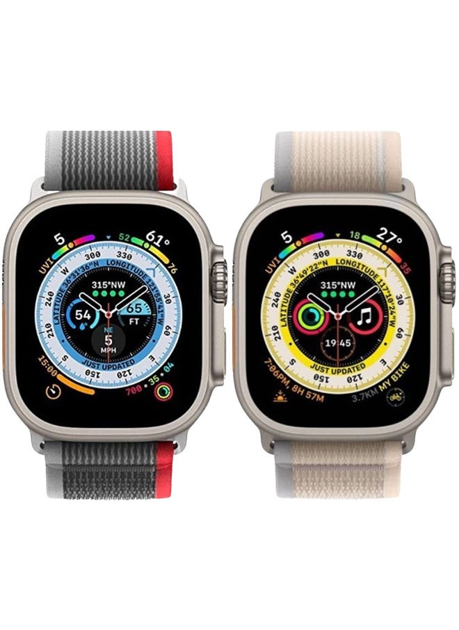 YOMNA - (Pack of 2)YOMNA Trail Loop Compatible with Apple Watch Band 49/45/44/42mm, Nylon Weave Sport Loop Men Women Adjustable Pull Tab Strap for Apple Watch Ultra iWatch All Series-(Beige/Red) - Image 1