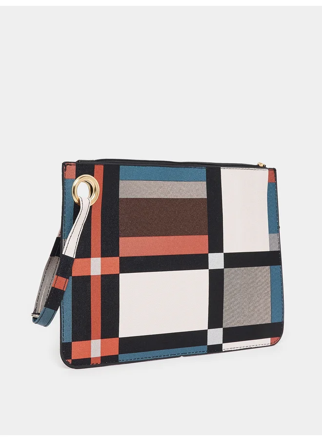 Styli Styli Multi Striped Clutch with Zip Closure