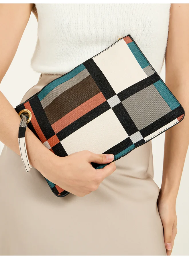 Styli Styli Multi Striped Clutch with Zip Closure