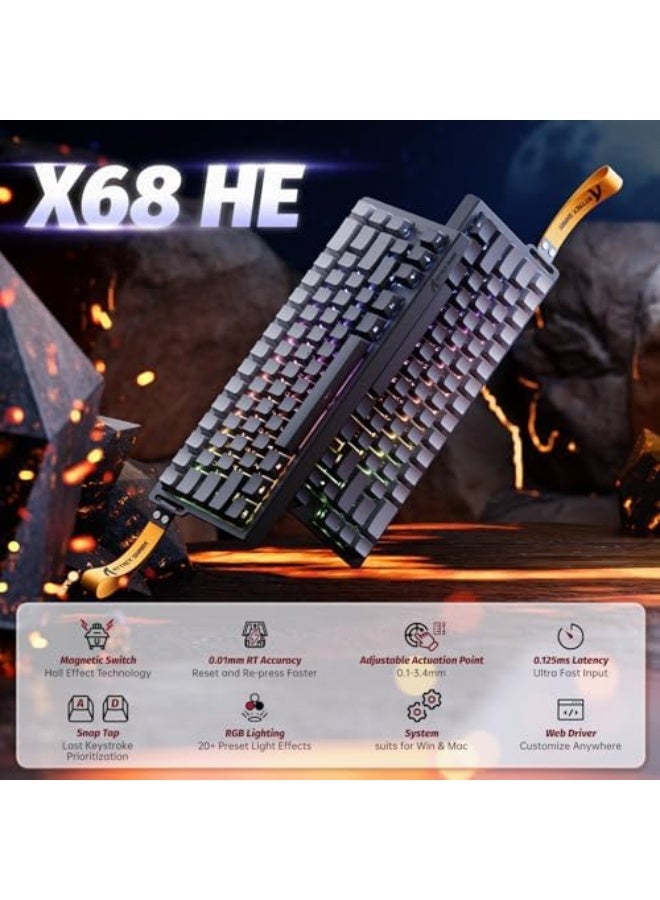 X68 HE 8000Hz Rapid Trigger Keyboard, 0.01mm RT Accuracy Wired Gaming Keyboard with Magnetic Switch, Adjustable Actuation, Rapid Trigger, Snap Tap, RGB Lighting for PC/Mac, Moonlit Night - Image 2