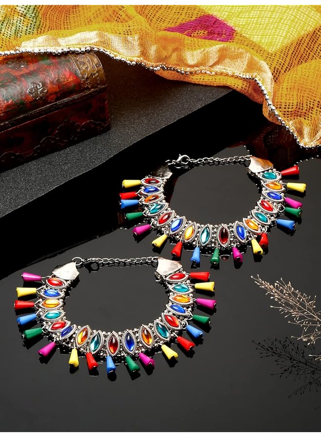 YouBella Jewelery German Silver Plated Stylish Handmade Anklets For Girls And Women Style 1 - Image 3