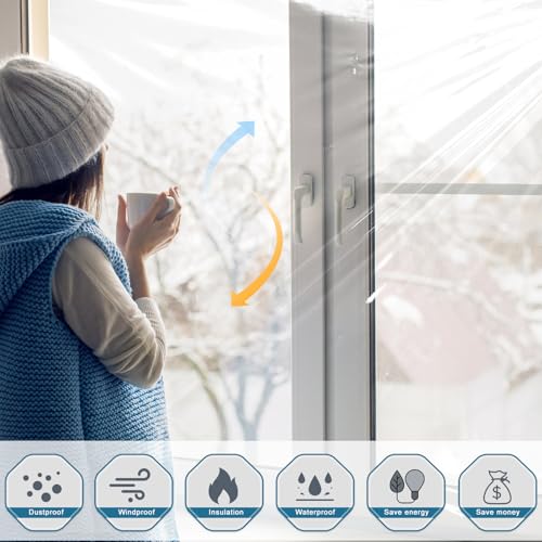 Augblinds Window Insulation Kit, Plastic Window Covering 62 Inch Wide × 393 Inch Length with Double-Sided Tape, Insulator Seal Kit for 10 - 3'x5' Windows Winterizing for Winter, 1 Roll Clear - Image 4