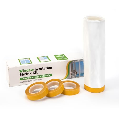 Augblinds Window Insulation Kit, Plastic Window Covering 62 Inch Wide × 393 Inch Length with Double-Sided Tape, Insulator Seal Kit for 10 - 3'x5' Windows Winterizing for Winter, 1 Roll Clear - Image 2
