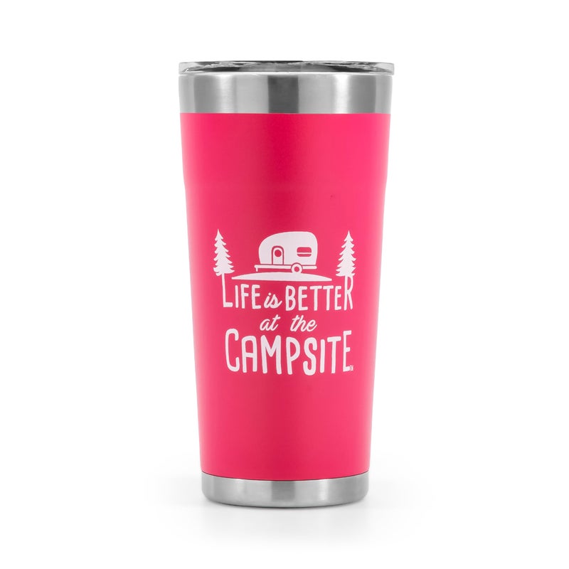Camco Camco Life is Better at The Campsite Tumbler | Heavy Duty Double Wall Vacuum Insulation | Crafted of 18/8 Stainless Steel | Unique Life is Better at The Campsite  Design on Coral Pink | 20-oz (53061) - Image 5