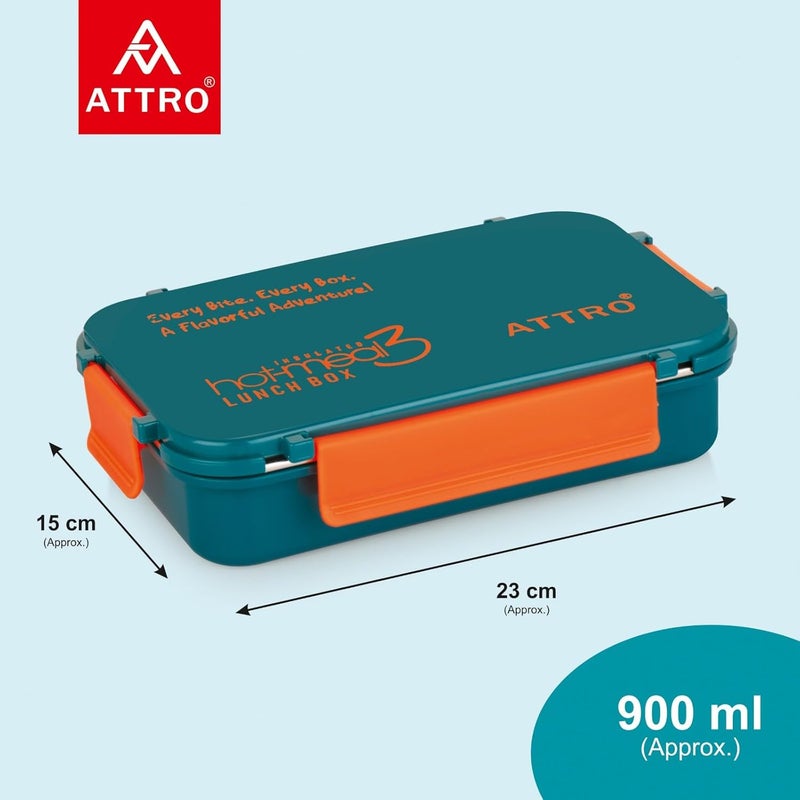 ATTRO HotMeal 3 Insulated Lunch Box with 3 Compartment Inner Stainless Steel Locking Lid BPAFree Food Grade Ideal for School Office 900ml Dark Blue - Image 5