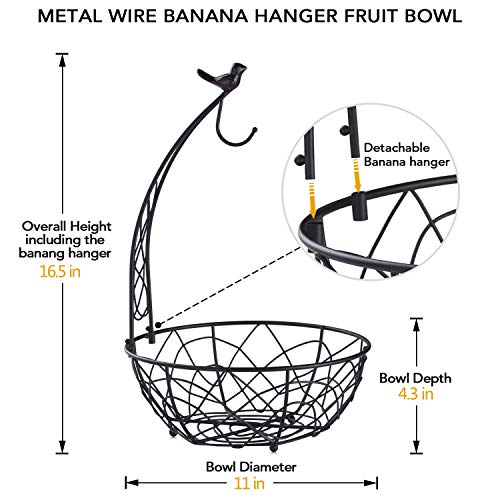 Buruis Fruit Basket Bowl with Banana Hanger, Modern Bird Design Fruit Container, Creative Tabletop Basket for Kitchen Countertop Dining Room, Decorative Display Stand (Black) - Image 3