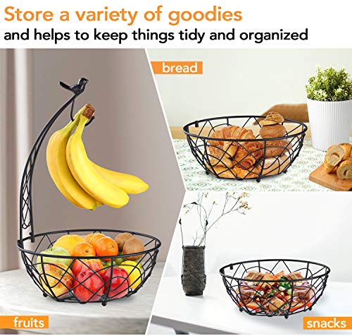 Buruis Fruit Basket Bowl with Banana Hanger, Modern Bird Design Fruit Container, Creative Tabletop Basket for Kitchen Countertop Dining Room, Decorative Display Stand (Black) - Image 2