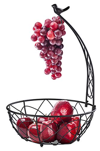 Buruis Fruit Basket Bowl with Banana Hanger, Modern Bird Design Fruit Container, Creative Tabletop Basket for Kitchen Countertop Dining Room, Decorative Display Stand (Black) - Image 5